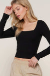 Long slv sweetheart neck seam detail knit top - The Diva Goddess