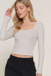 Long slv sweetheart neck seam detail knit top - The Diva Goddess