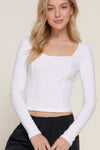 Long slv sweetheart neck seam detail knit top - The Diva Goddess