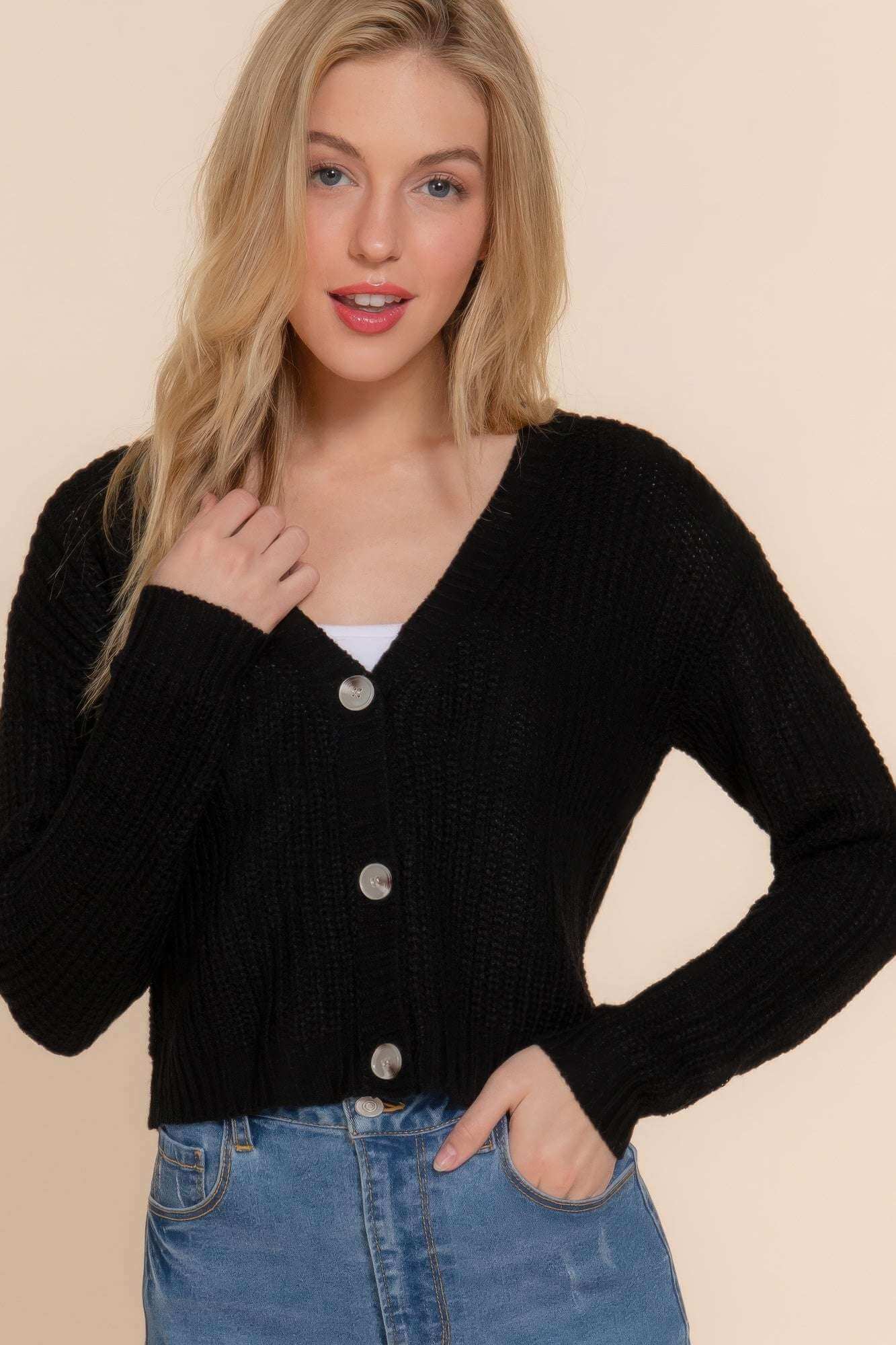 Long slv v-neck sweater cardigan - The Diva Goddess