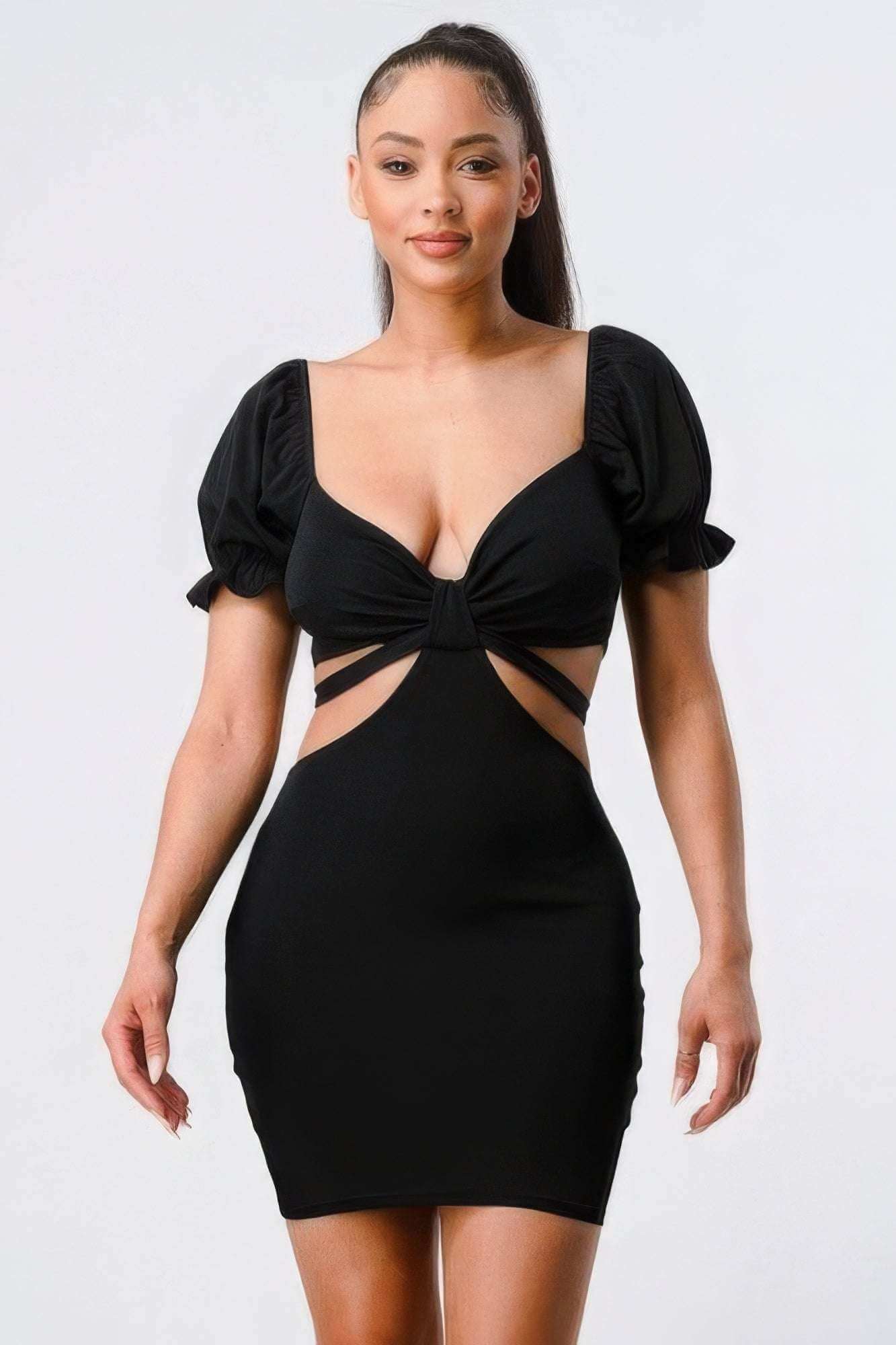 Lux Side Cutout W/ Back Tie Detail Bodycon Dress - The Diva Goddess