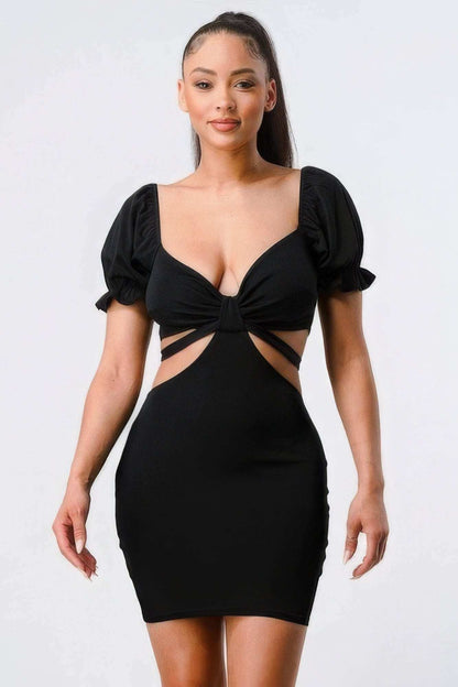 Lux Side Cutout W/ Back Tie Detail Bodycon Dress - The Diva Goddess