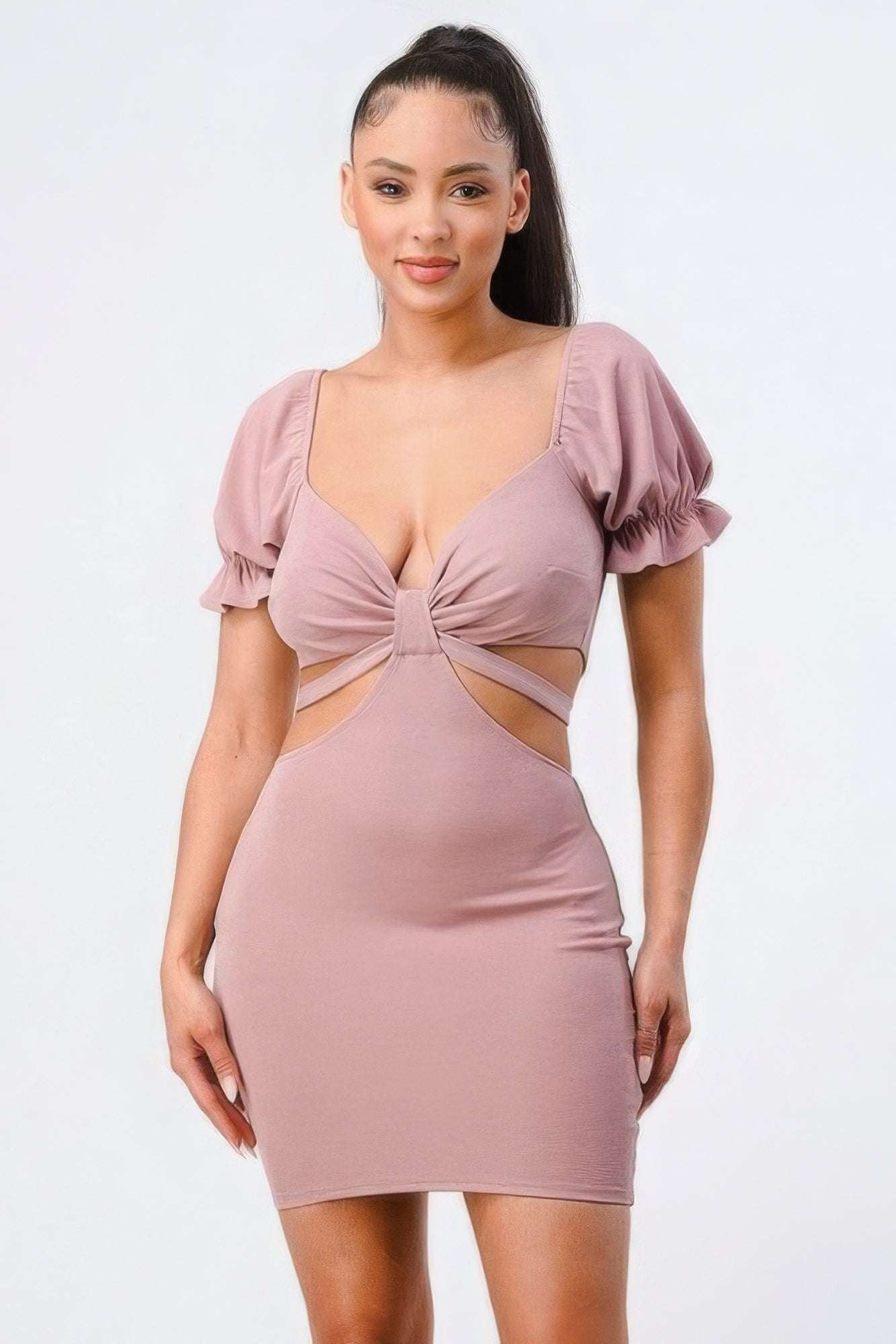 Lux Side Cutout W/ Back Tie Detail Bodycon Dress - The Diva Goddess