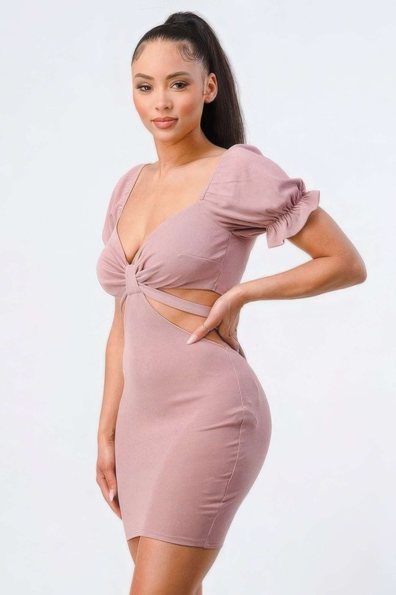 Lux Side Cutout W/ Back Tie Detail Bodycon Dress - The Diva Goddess