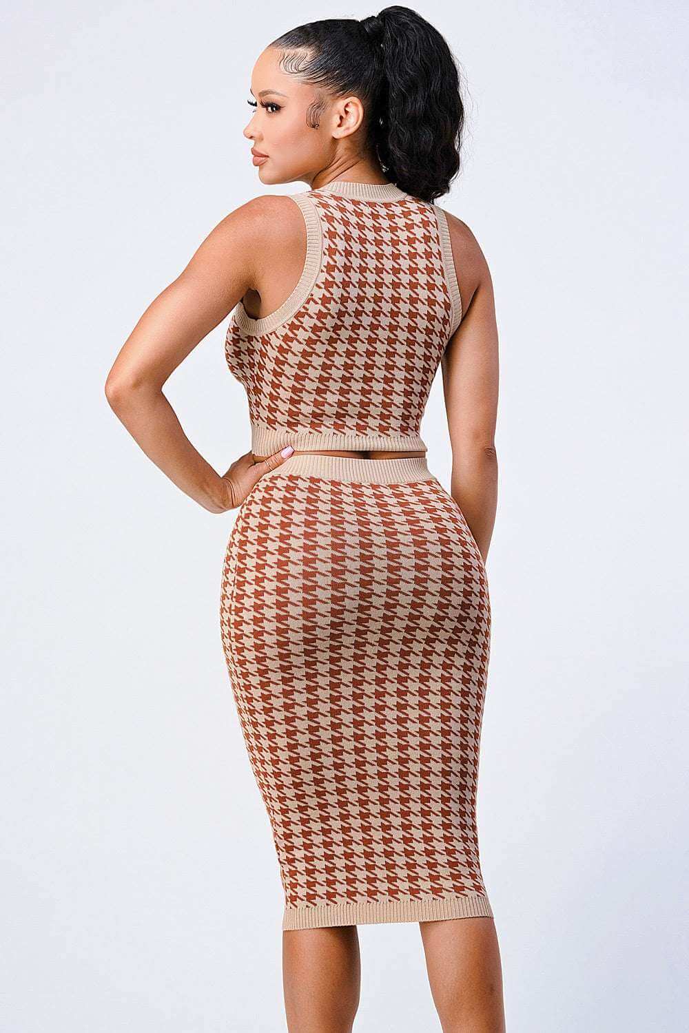 Luxe Gingham Rib Knit Top And Skirt Sets - The Diva Goddess