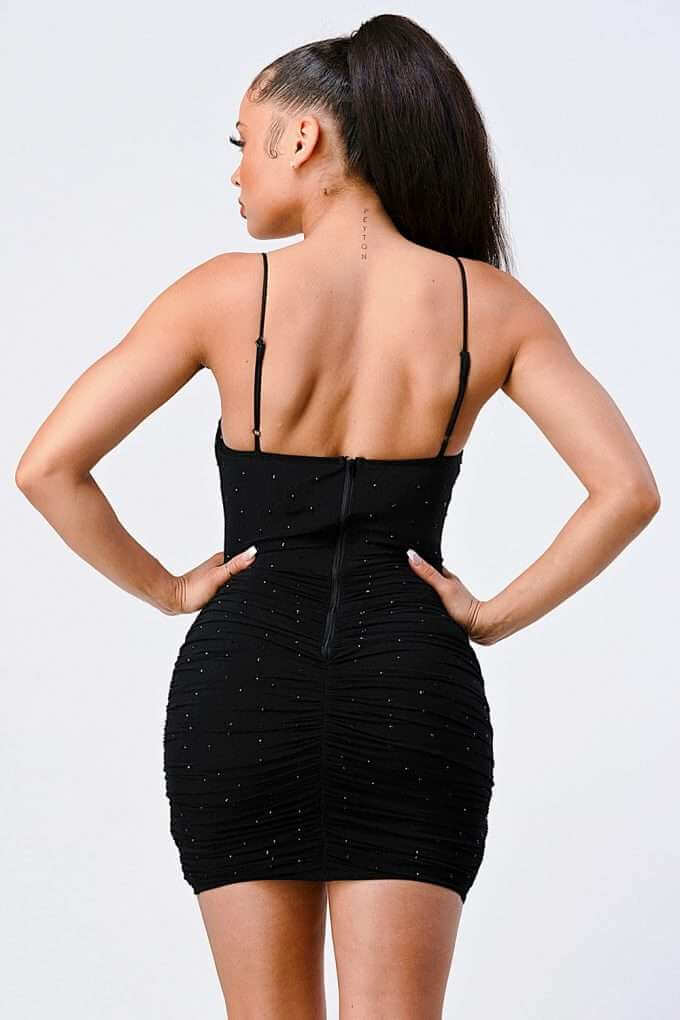 Luxe Glitter Front Mesh Ribbed Cami Mini Dress - The Diva Goddess