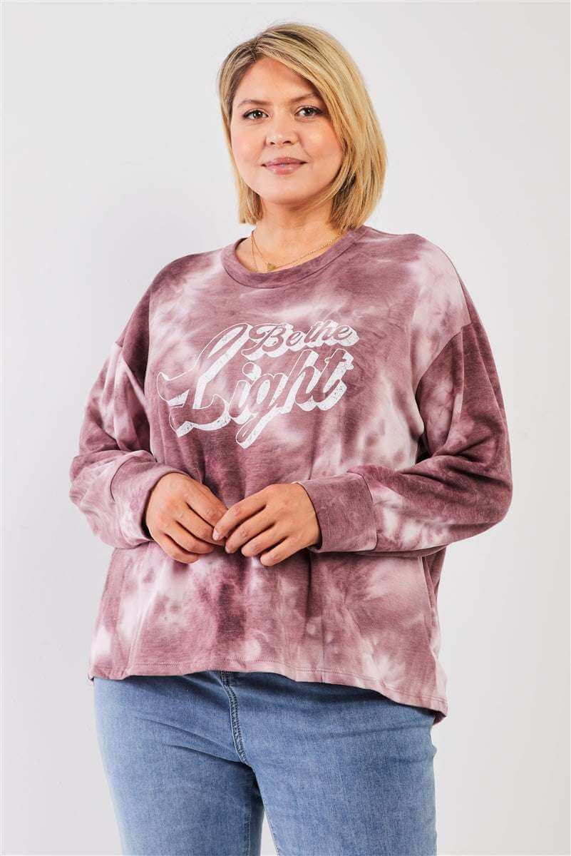 Mauve & Purple Tie-dye Bleach Effect Graphic Print Detail Long Sleeve Sweatshirt - The Diva Goddess