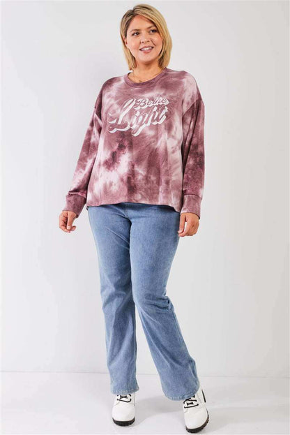 Mauve & Purple Tie-dye Bleach Effect Graphic Print Detail Long Sleeve Sweatshirt - The Diva Goddess