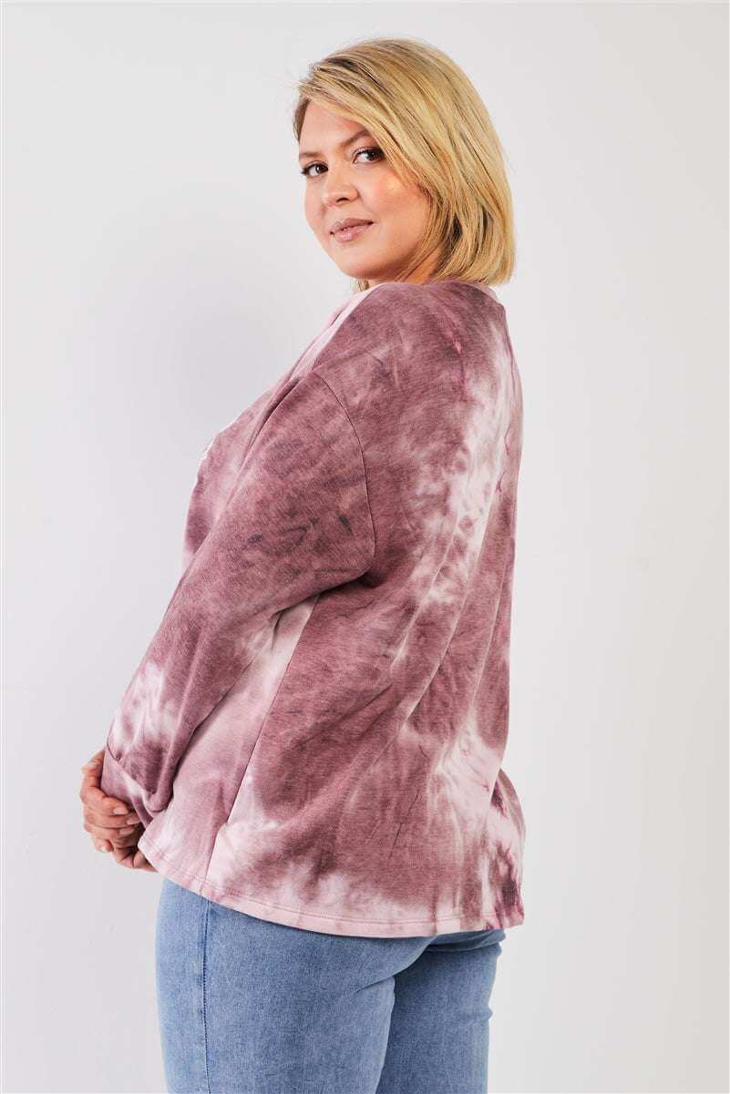 Mauve & Purple Tie-dye Bleach Effect Graphic Print Detail Long Sleeve Sweatshirt - The Diva Goddess