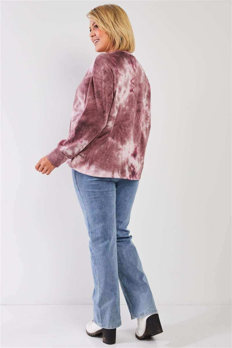 Mauve & Purple Tie-dye Bleach Effect Graphic Print Detail Long Sleeve Sweatshirt - The Diva Goddess