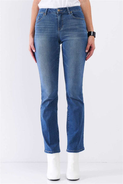 Medium Blue Denim High Waisted Skinny Boot Recycled Jeans - The Diva Goddess