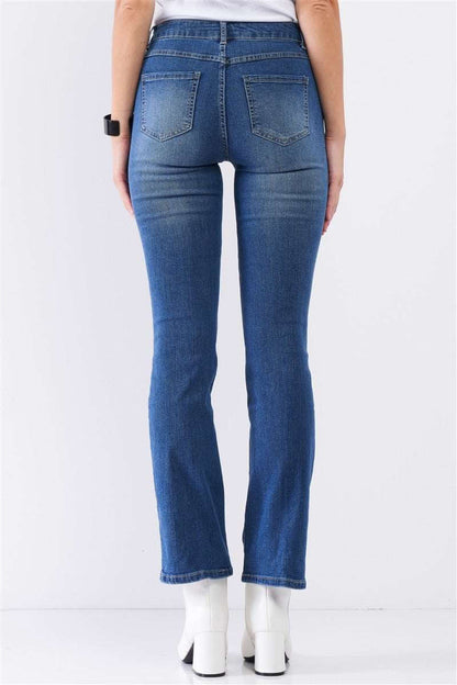 Medium Blue Denim High Waisted Skinny Boot Recycled Jeans - The Diva Goddess