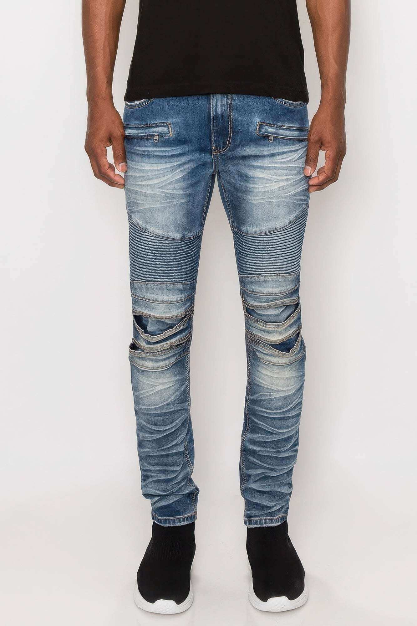 Men Creased Biker Denim Jeans - The Diva Goddess