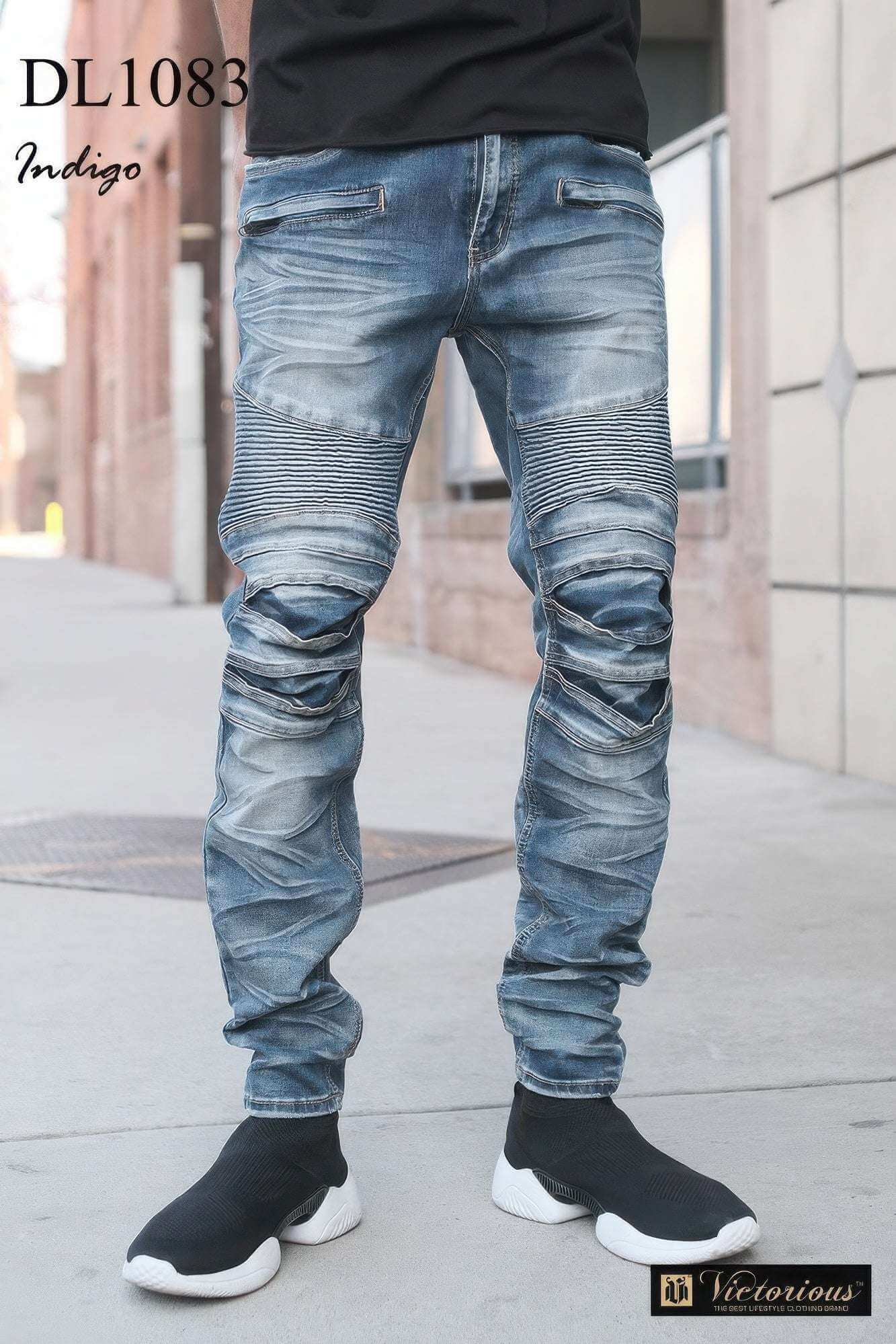 Men Creased Biker Denim Jeans - The Diva Goddess