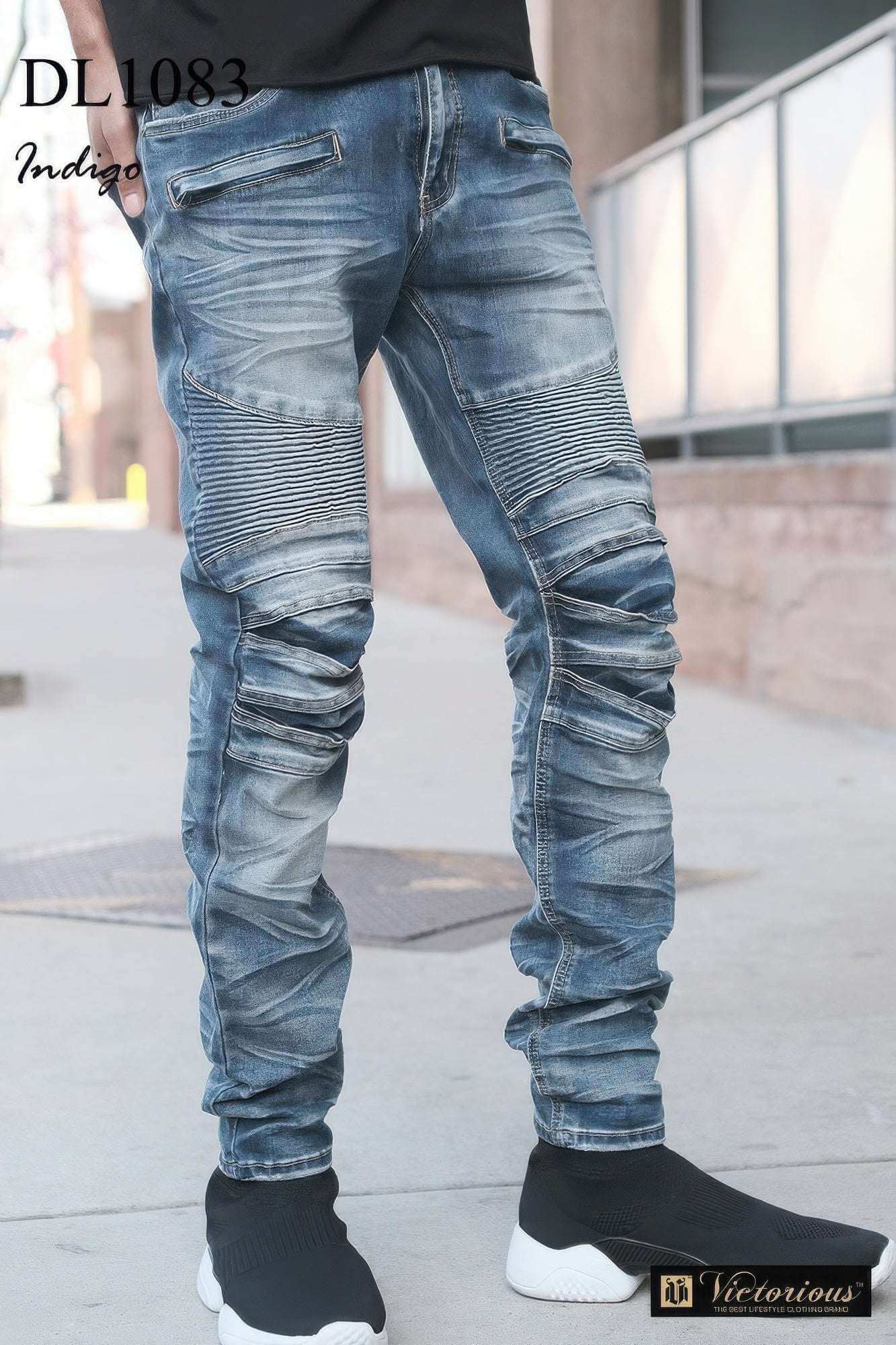 Men Creased Biker Denim Jeans - The Diva Goddess