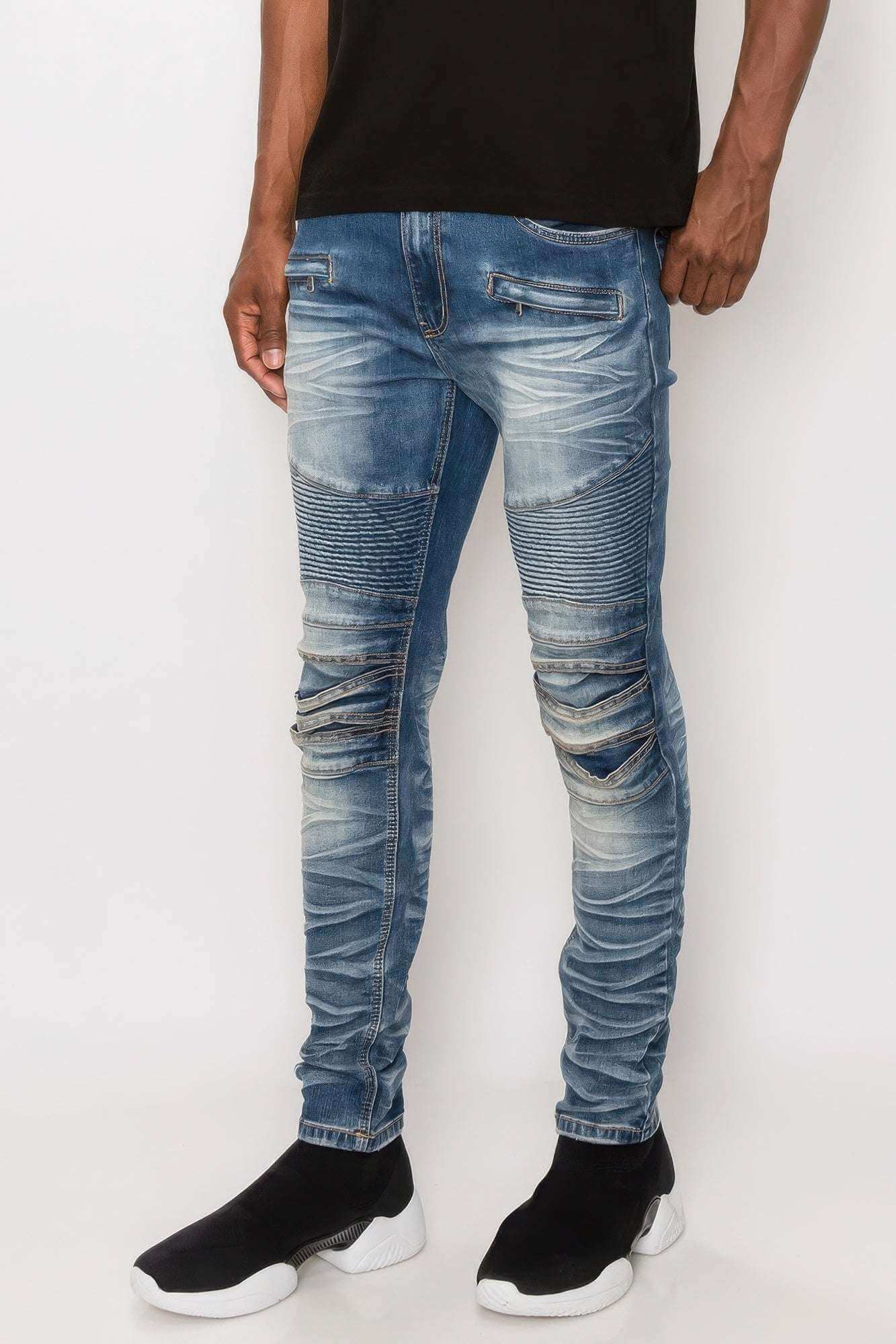 Men Creased Biker Denim Jeans - The Diva Goddess