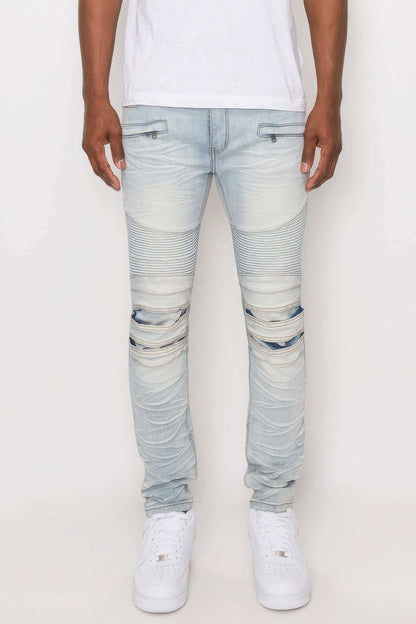 Men Creased Biker Denim Jeans - The Diva Goddess