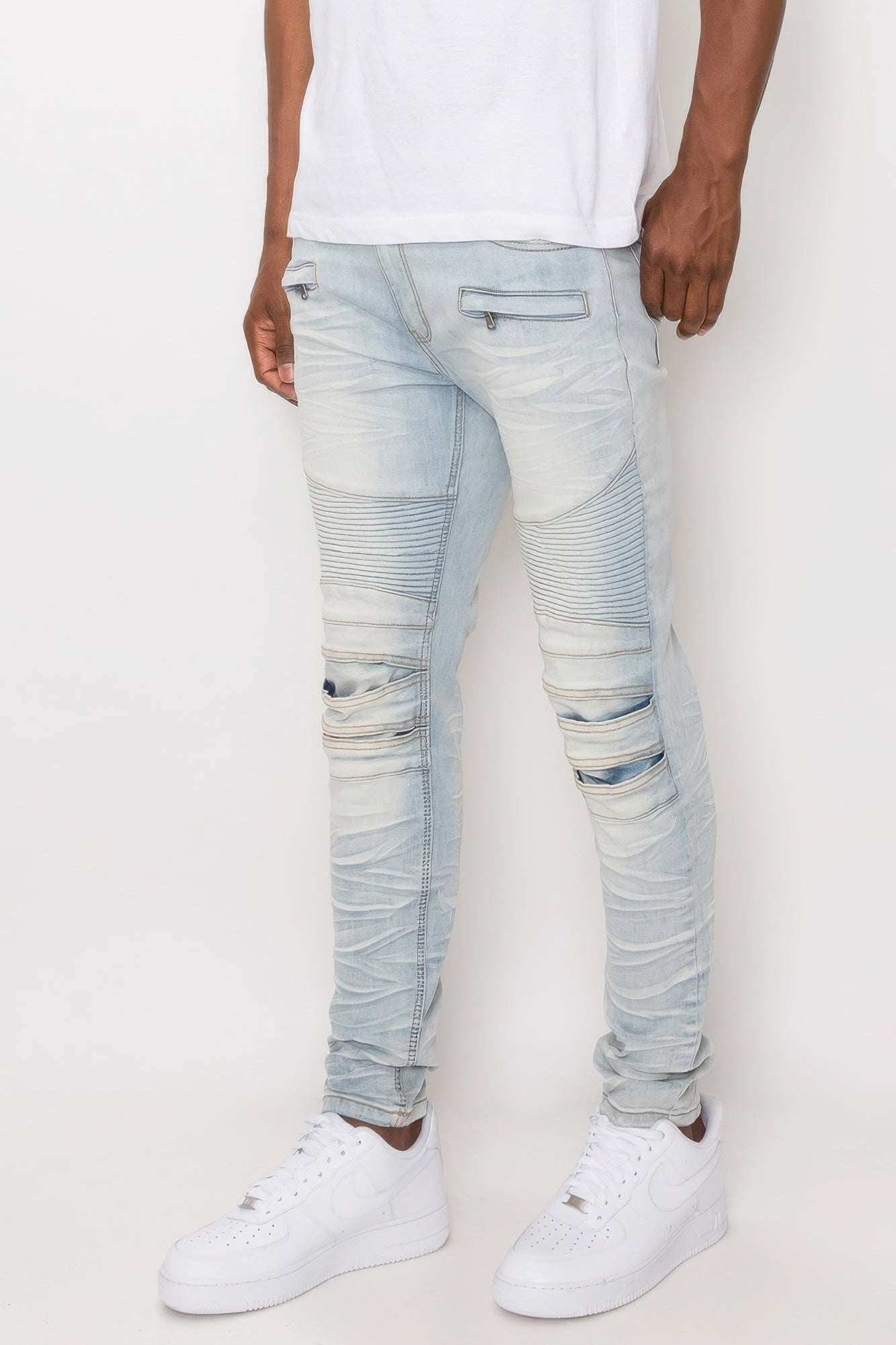 Men Creased Biker Denim Jeans - The Diva Goddess