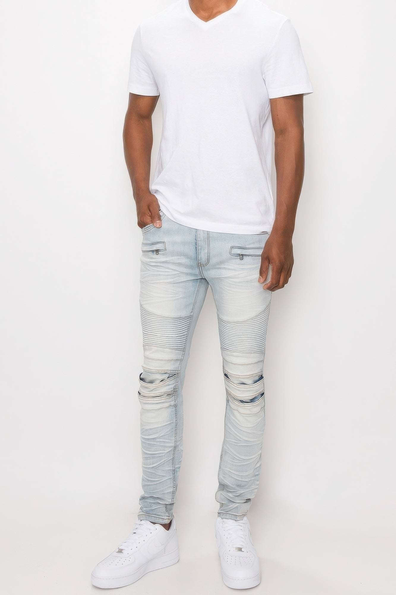 Men Creased Biker Denim Jeans - The Diva Goddess