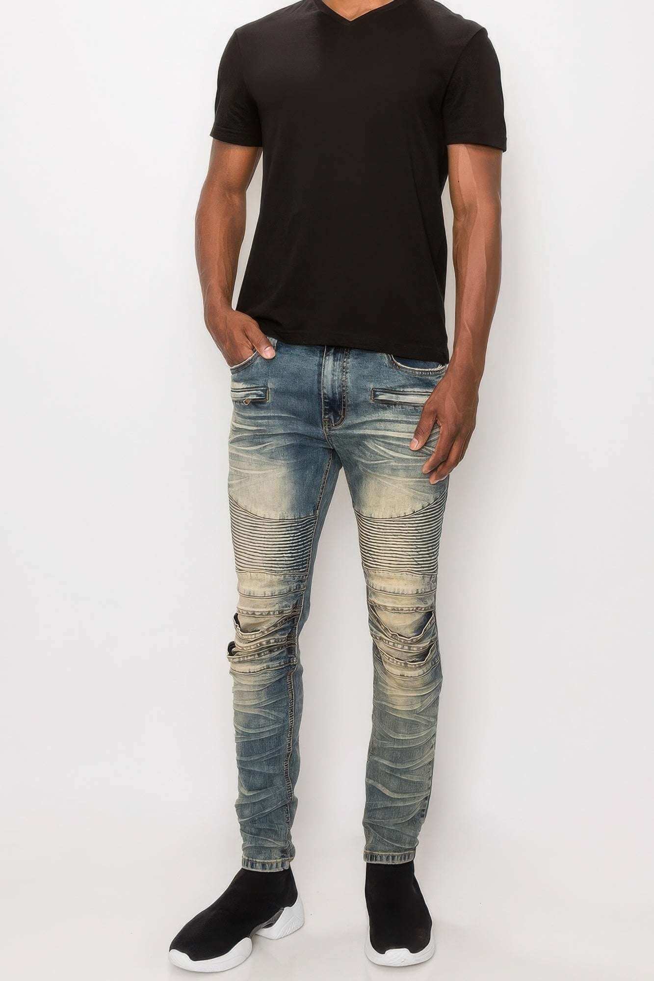 Men Creased Biker Denim Jeans - The Diva Goddess