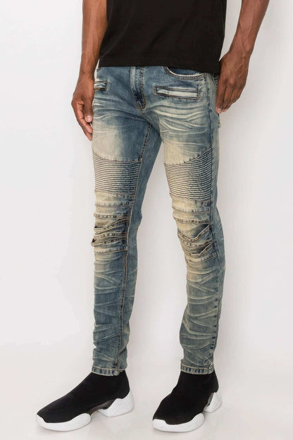 Men Creased Biker Denim Jeans - The Diva Goddess