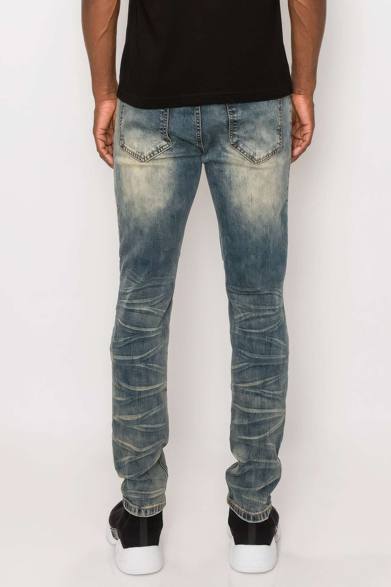 Men Creased Biker Denim Jeans - The Diva Goddess