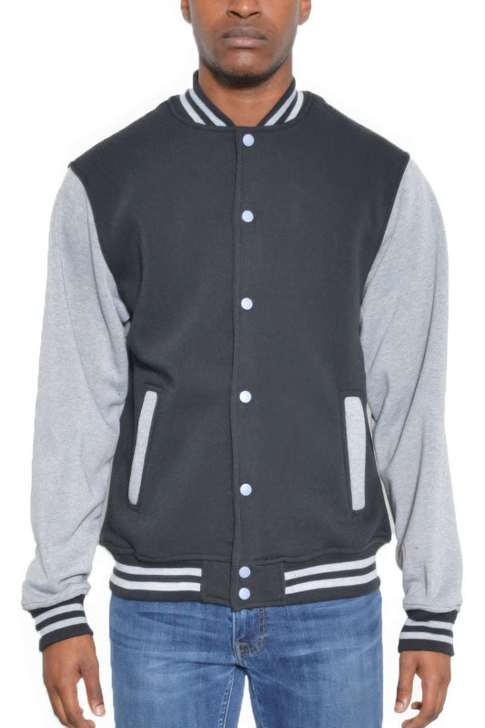 Mens Fleece Snap Button Varsity Jacket - The Diva Goddess