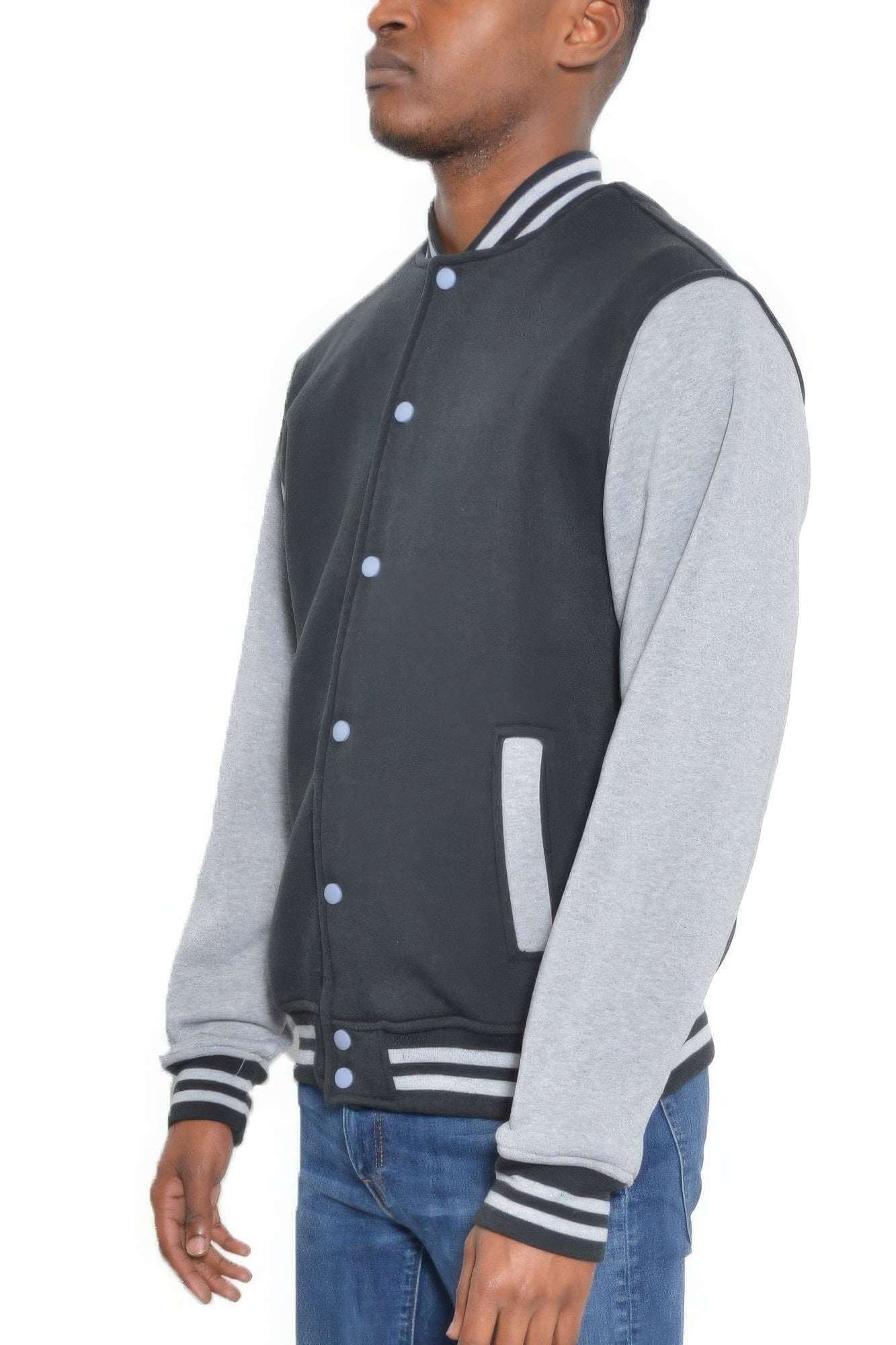 Mens Fleece Snap Button Varsity Jacket - The Diva Goddess