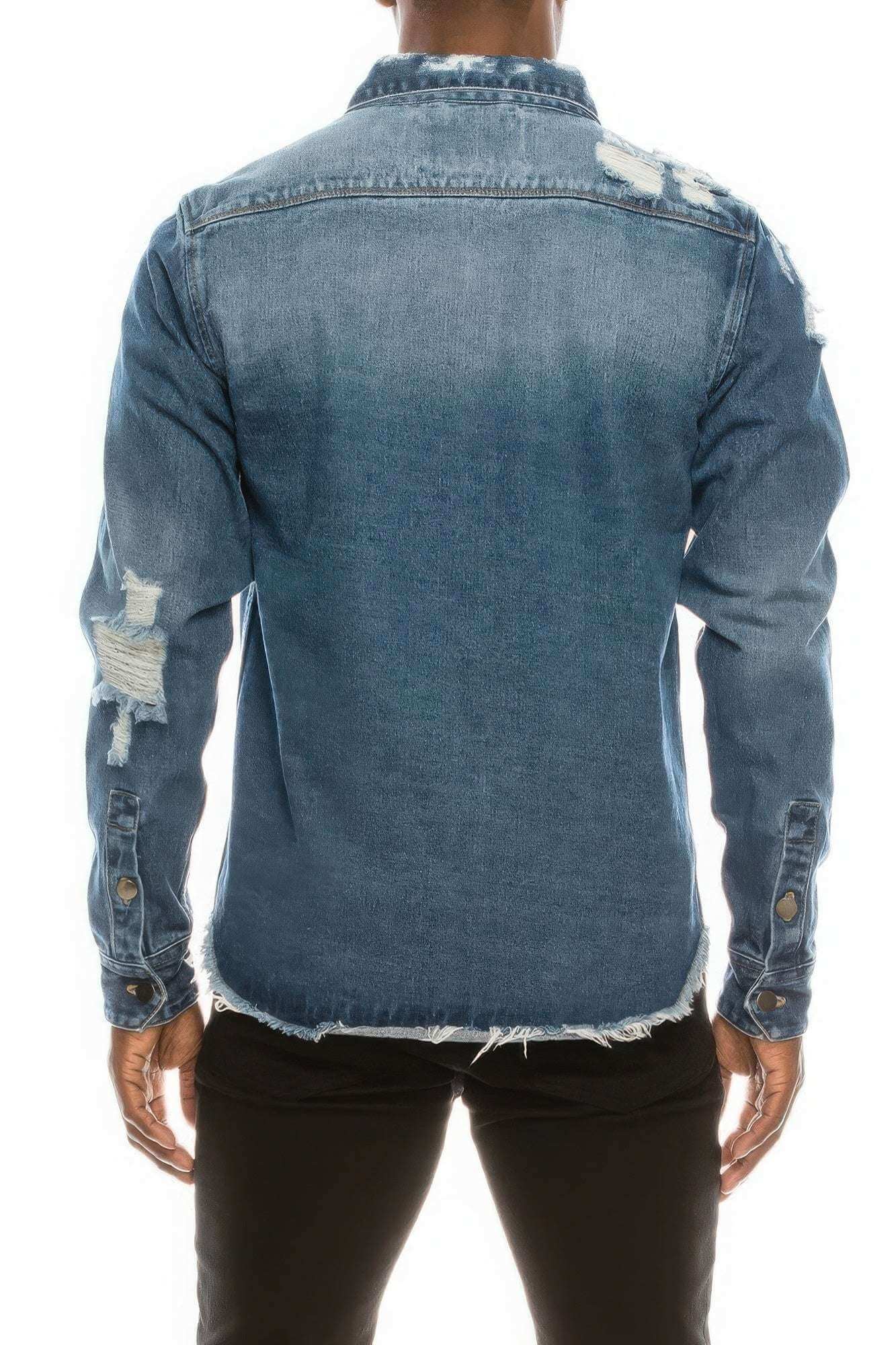 Men's Ripped Denim Overshirt - The Diva Goddess