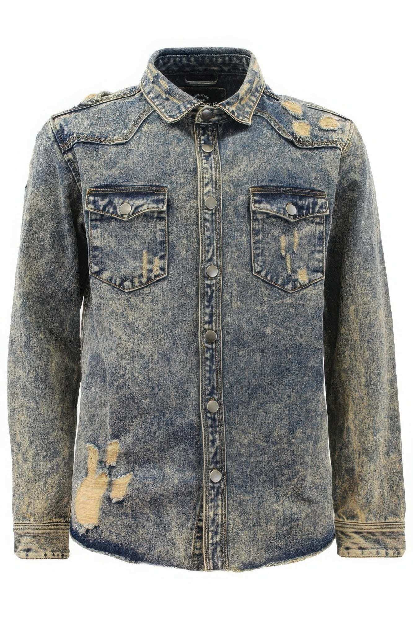 Men's Ripped Denim Overshirt - The Diva Goddess