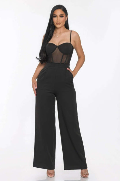 Mesh Insert Cup Wide Leg Jumpsuit - The Diva Goddess