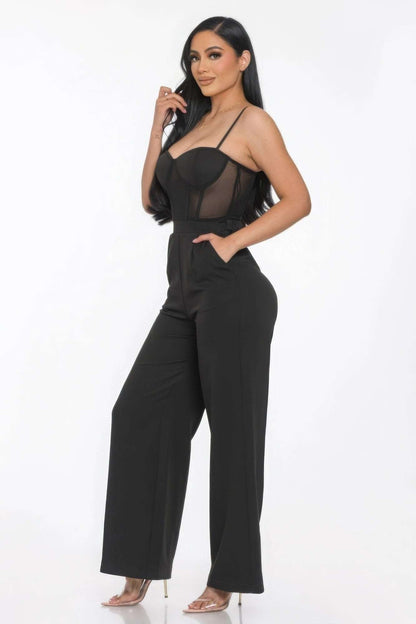 Mesh Insert Cup Wide Leg Jumpsuit - The Diva Goddess