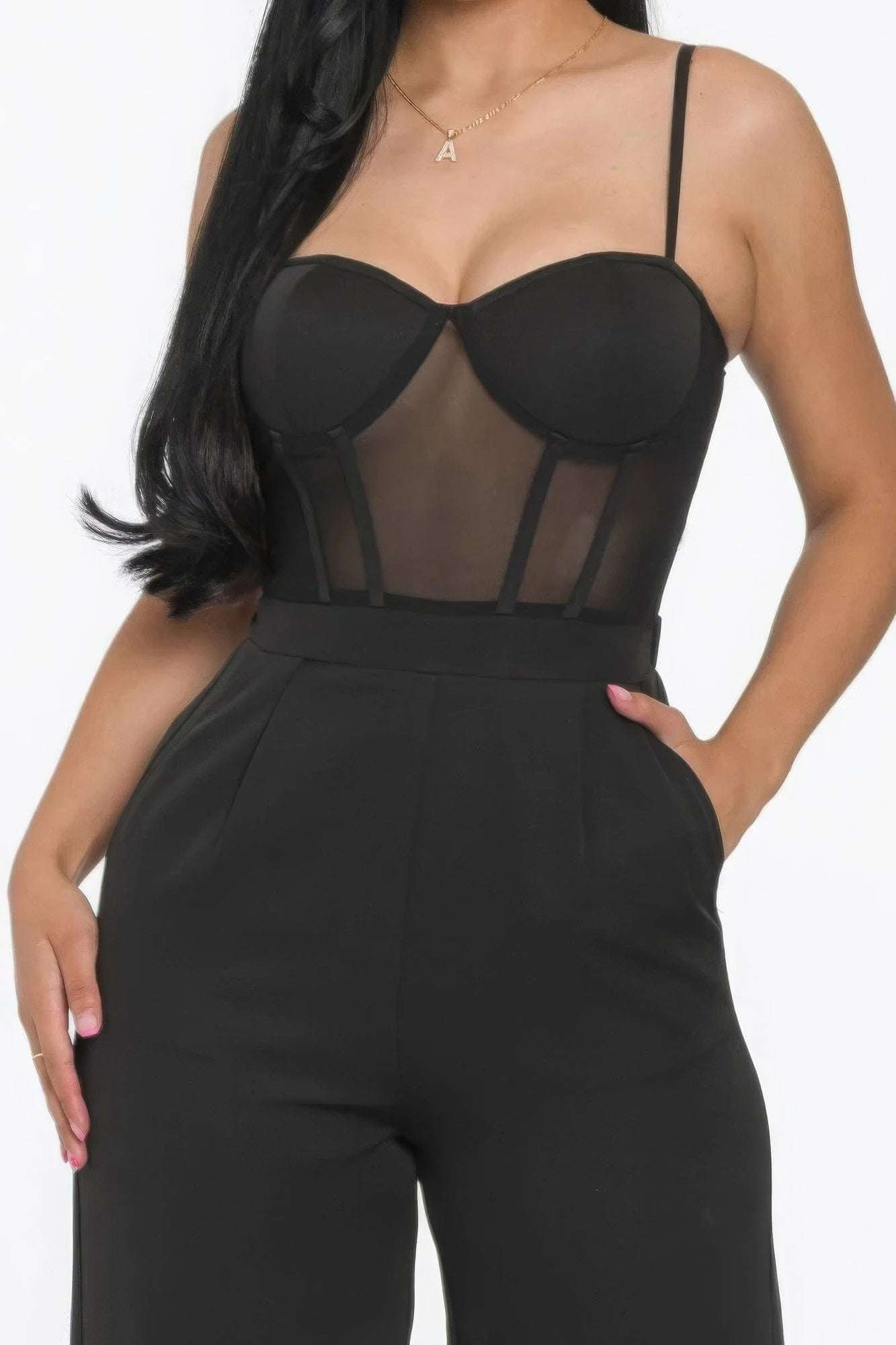 Mesh Insert Cup Wide Leg Jumpsuit - The Diva Goddess