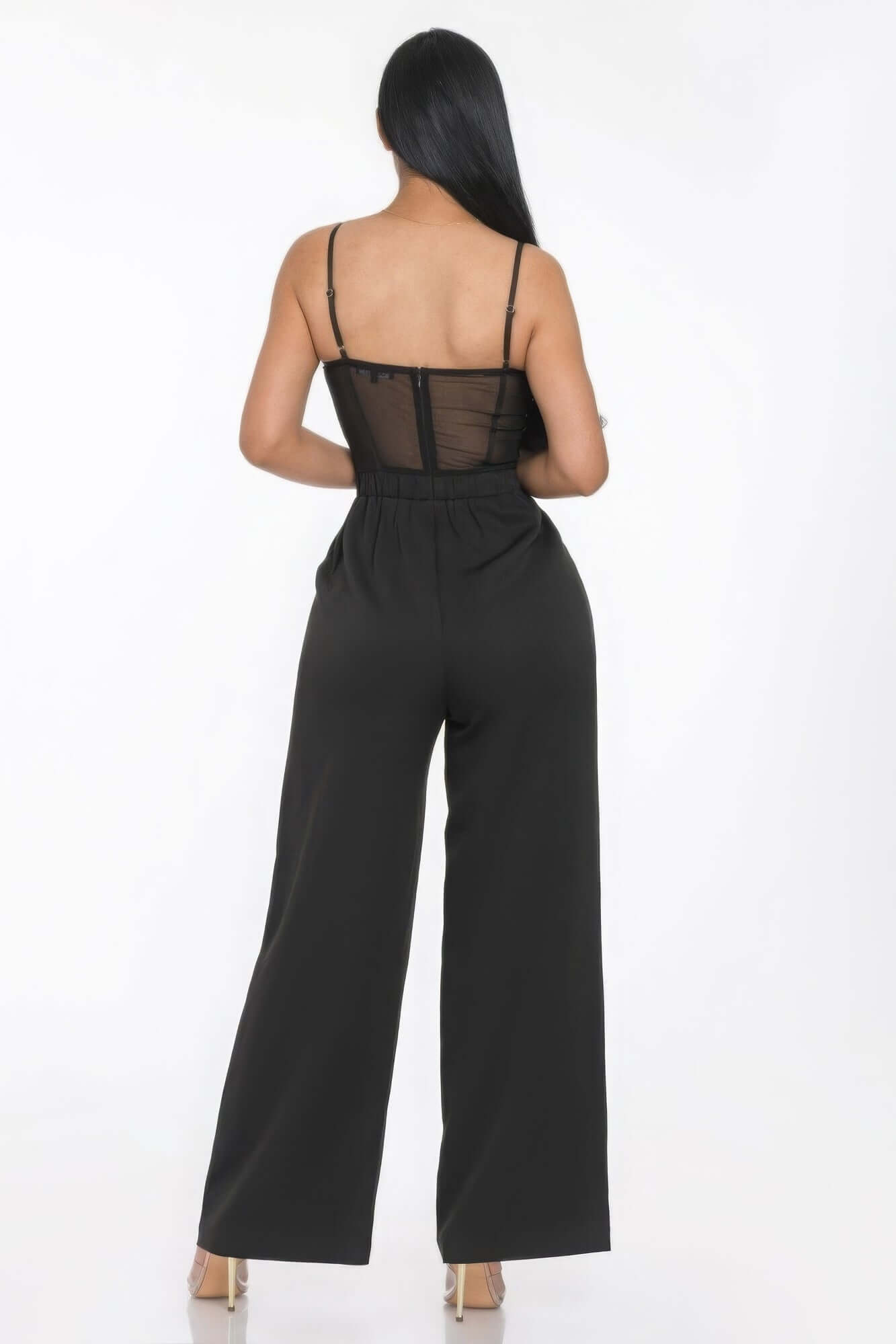 Mesh Insert Cup Wide Leg Jumpsuit - The Diva Goddess