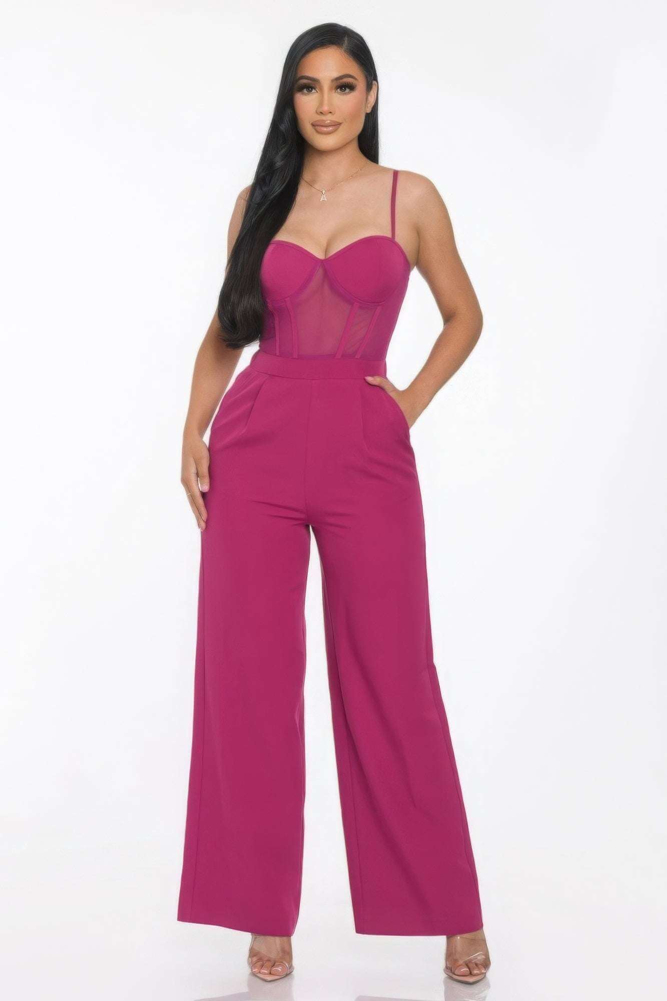 Mesh Insert Cup Wide Leg Jumpsuit - The Diva Goddess