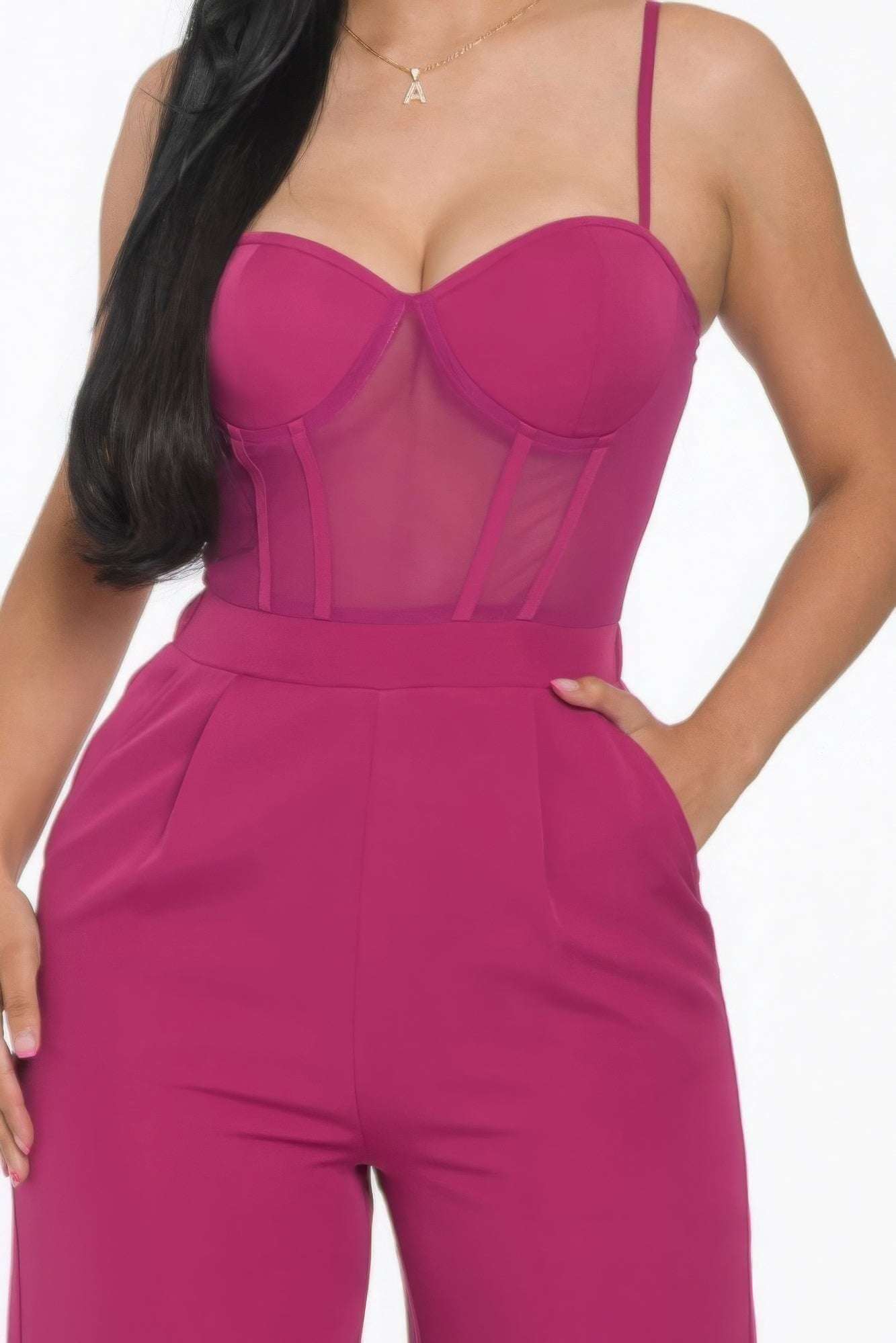 Mesh Insert Cup Wide Leg Jumpsuit - The Diva Goddess