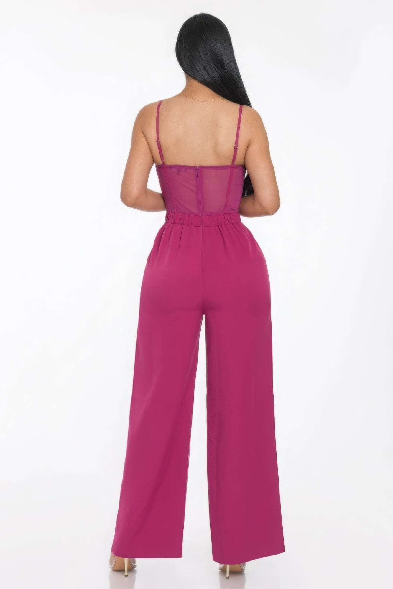 Mesh Insert Cup Wide Leg Jumpsuit - The Diva Goddess