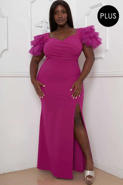 Mesh Tulle Shoulder Plus Size Maxi Dress - The Diva Goddess