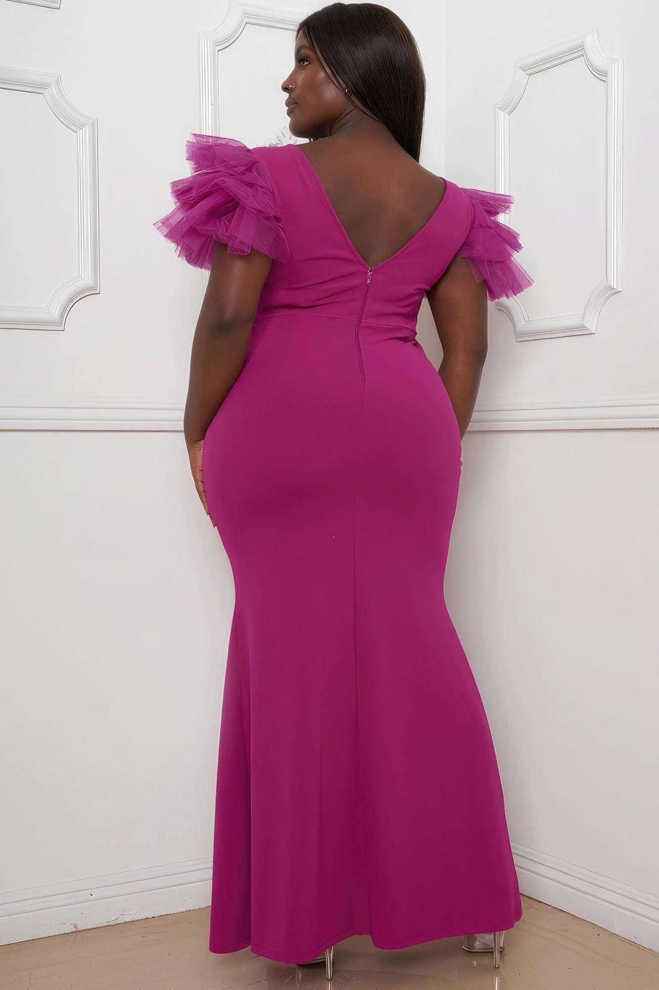 Mesh Tulle Shoulder Plus Size Maxi Dress - The Diva Goddess