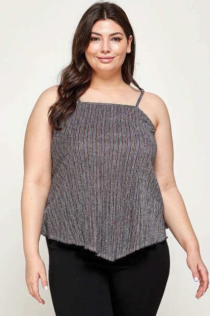 Metallic Stripe Handkerchief Plus Size Top - The Diva Goddess