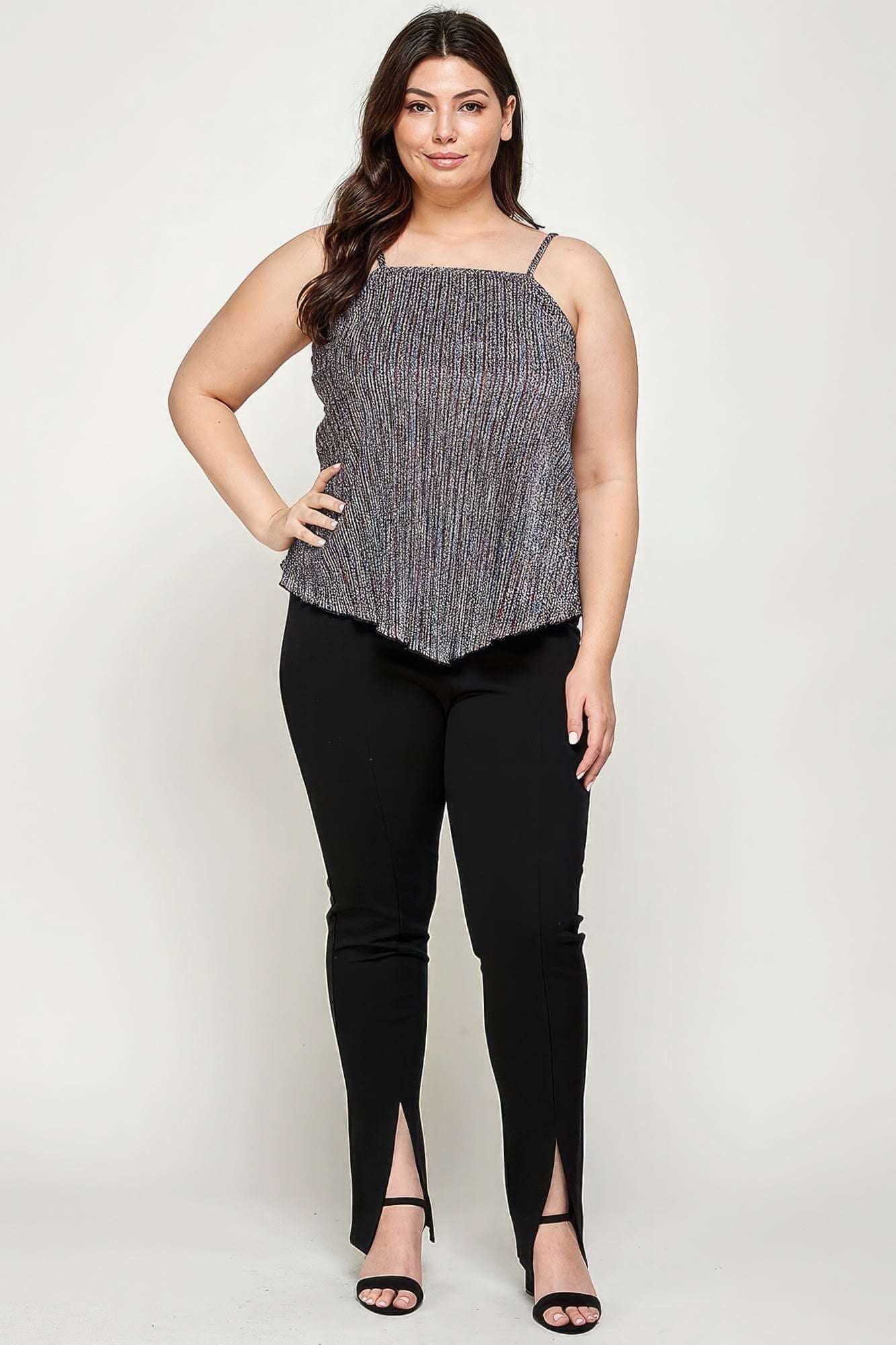 Metallic Stripe Handkerchief Plus Size Top - The Diva Goddess