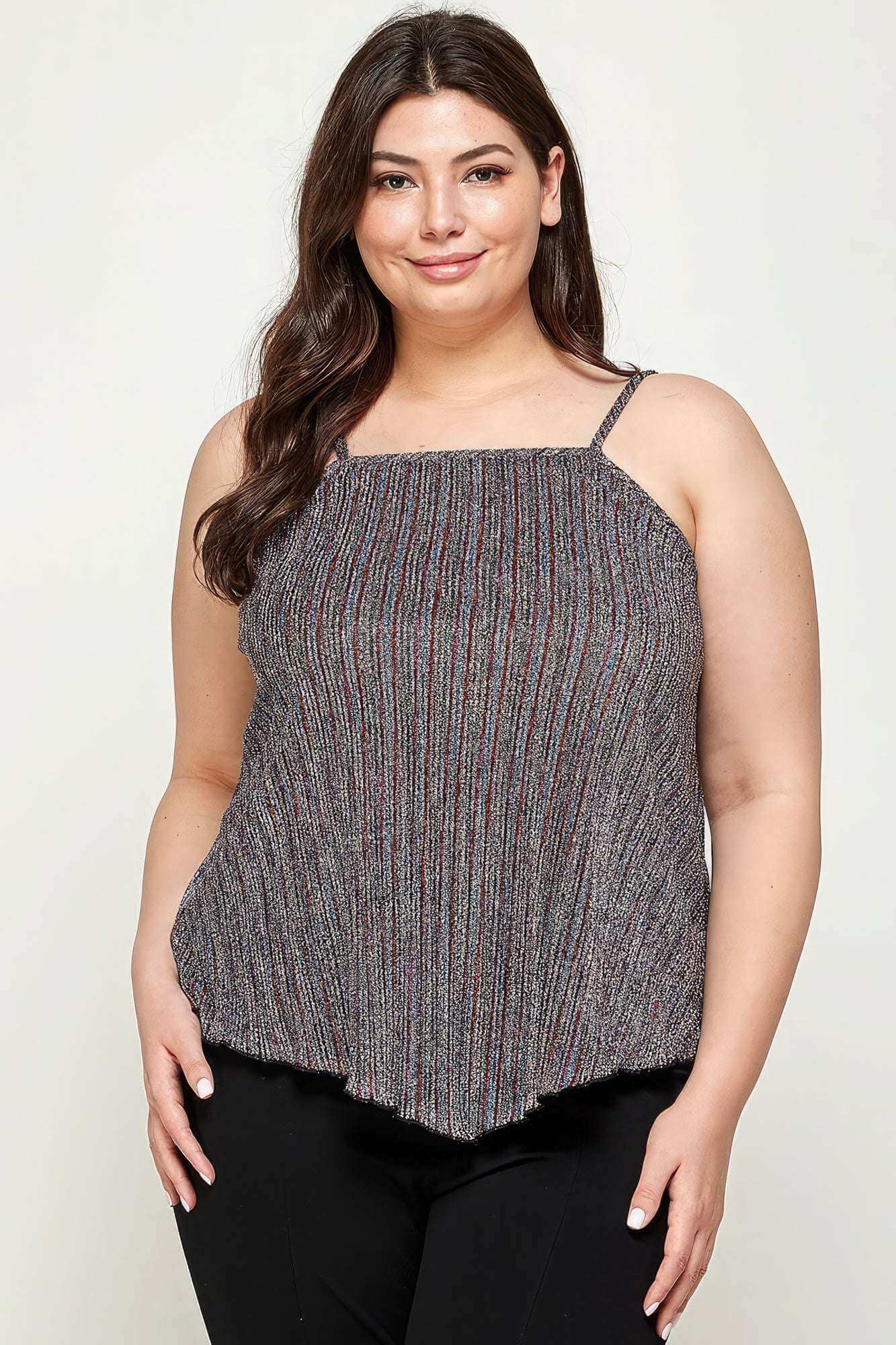 Metallic Stripe Handkerchief Plus Size Top - The Diva Goddess