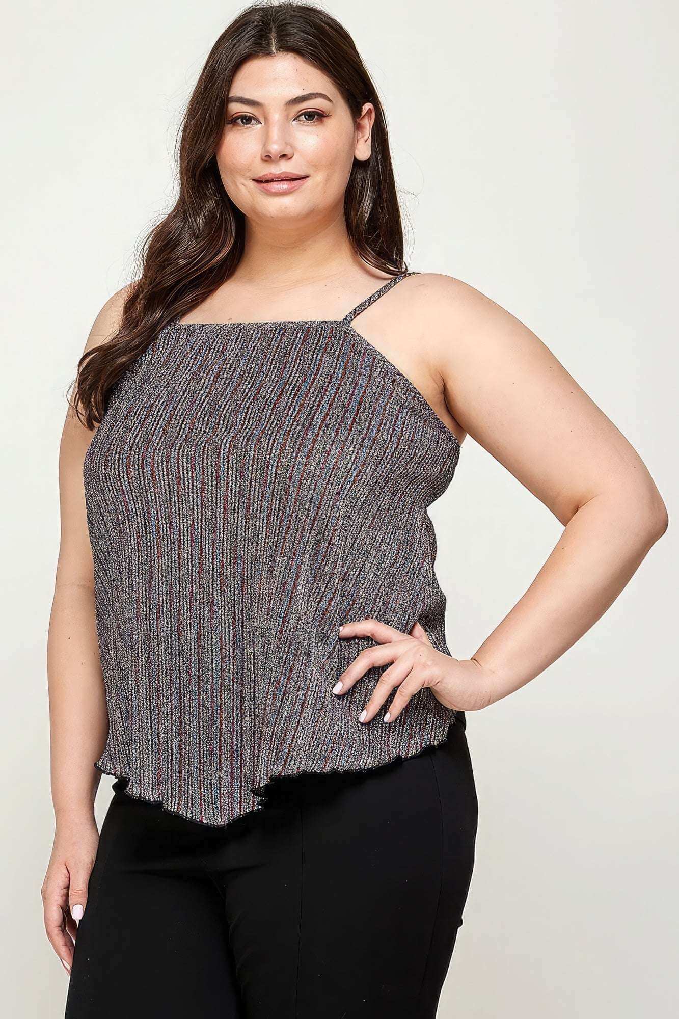 Metallic Stripe Handkerchief Plus Size Top - The Diva Goddess