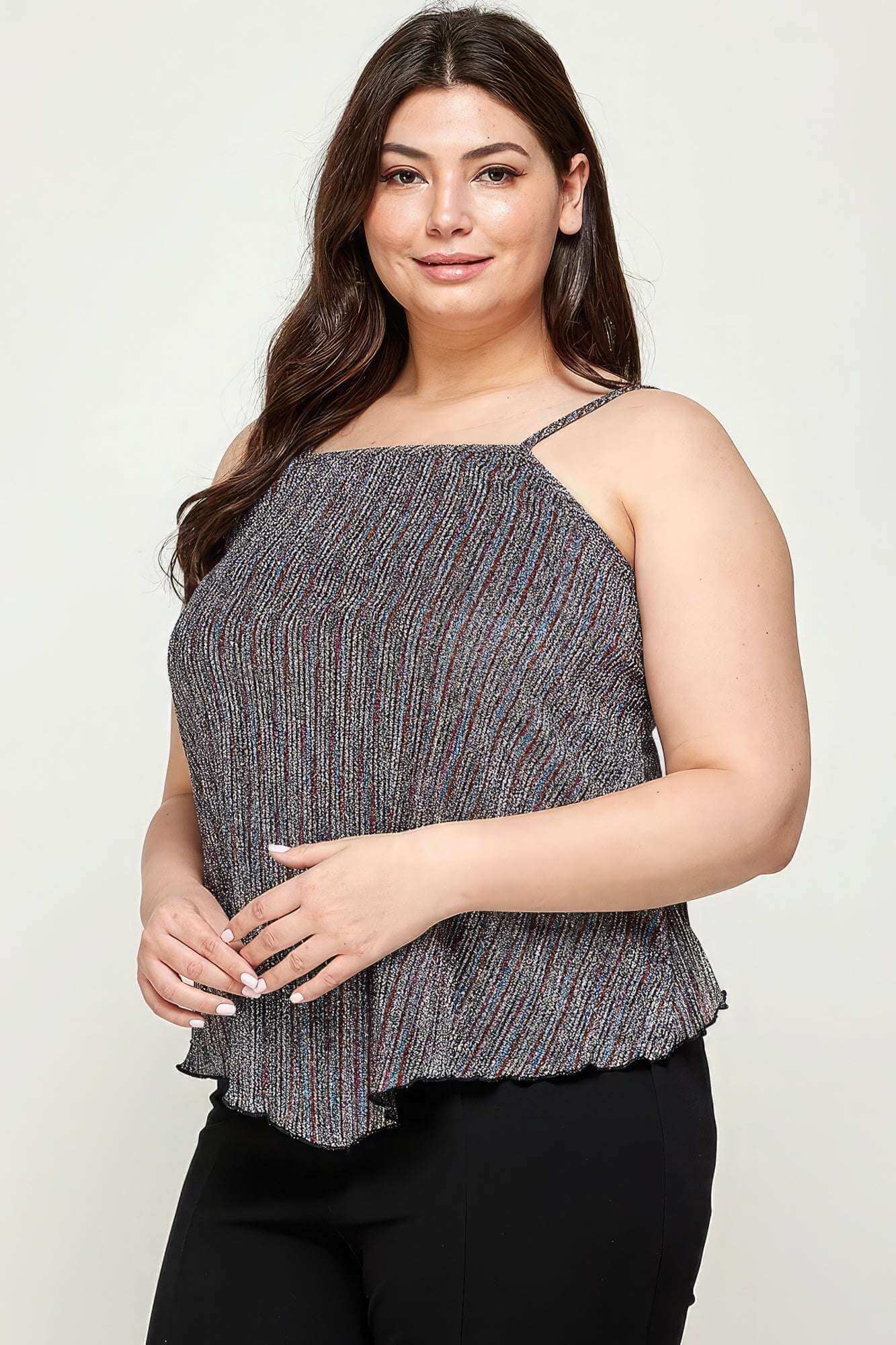 Metallic Stripe Handkerchief Plus Size Top - The Diva Goddess