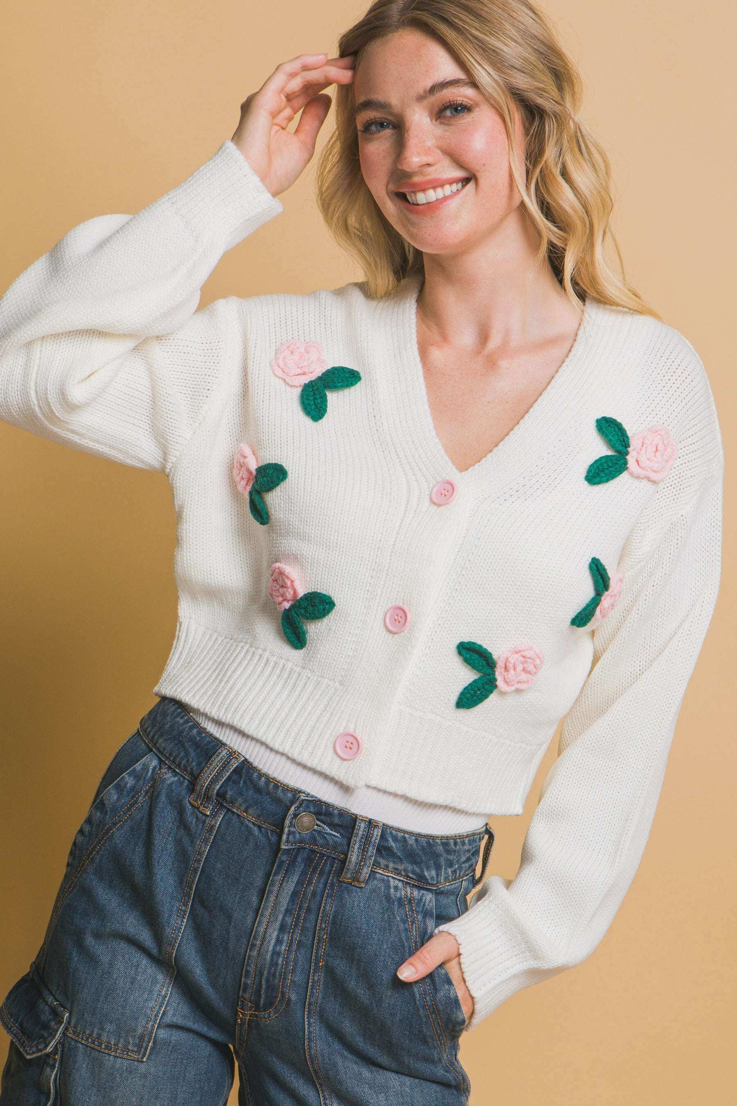 Mid cropped flower cardigan