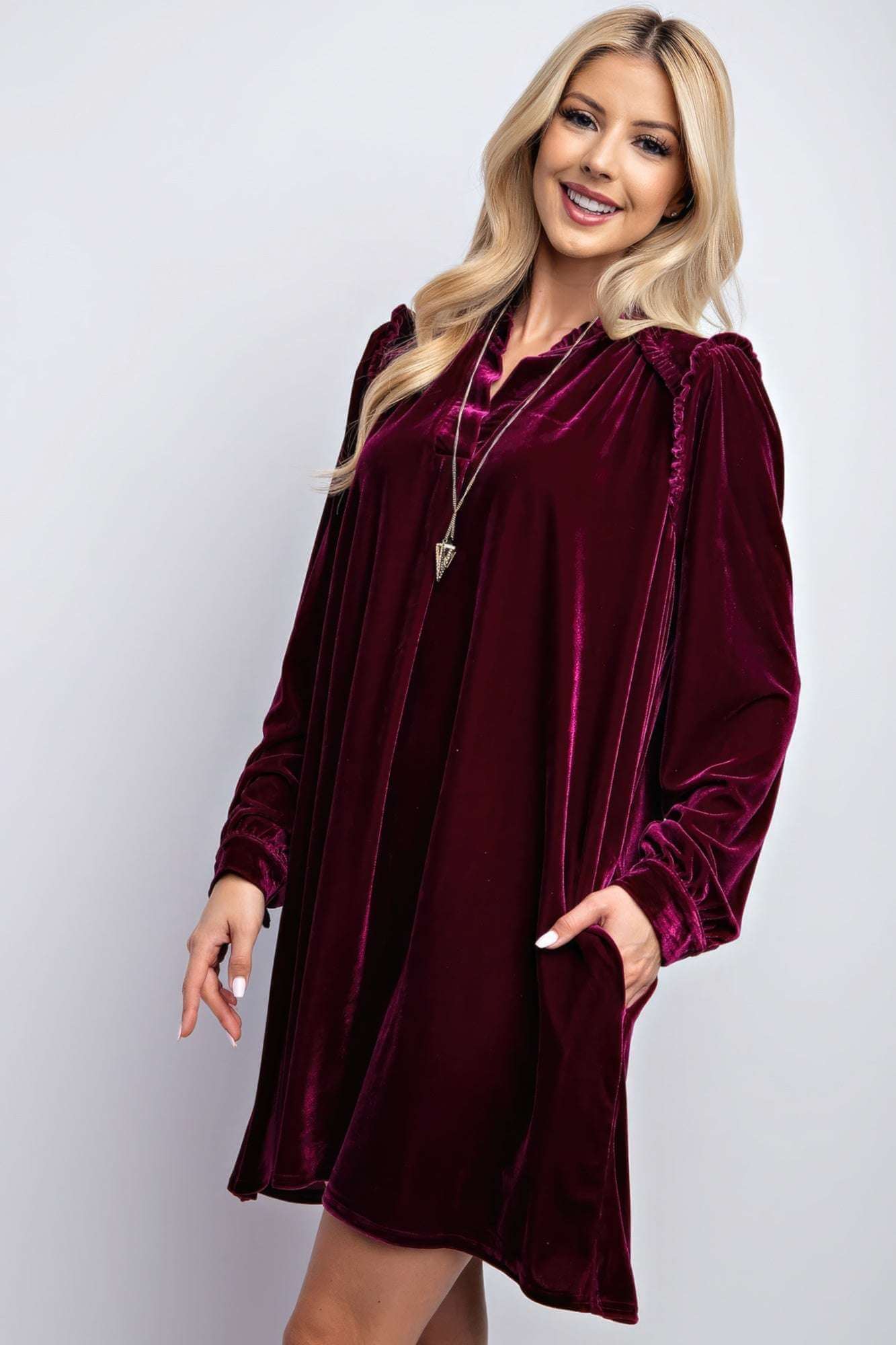 Mini Ruffle Detailing Velvet Dress - The Diva Goddess