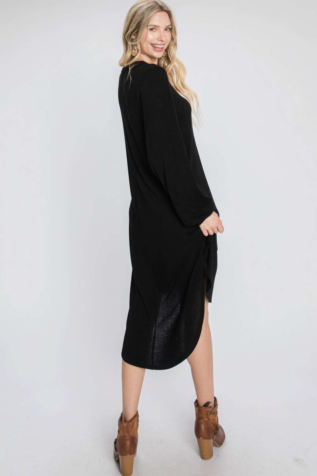 Minimal Long Sleeve Midi Dress - The Diva Goddess