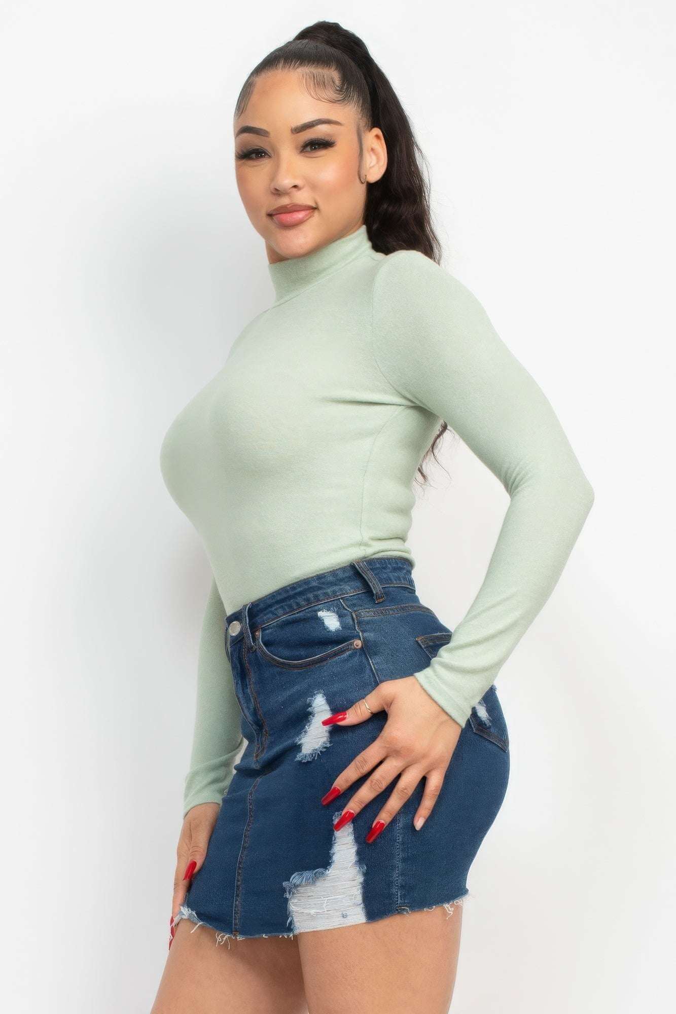 Mock Neck Long Sleeve Top - The Diva Goddess