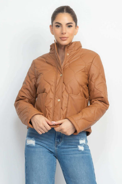 Mock Neck Quilted Jacket - The Diva Goddess