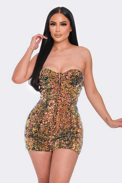 Multi Sequins Tube Top Romper - The Diva Goddess